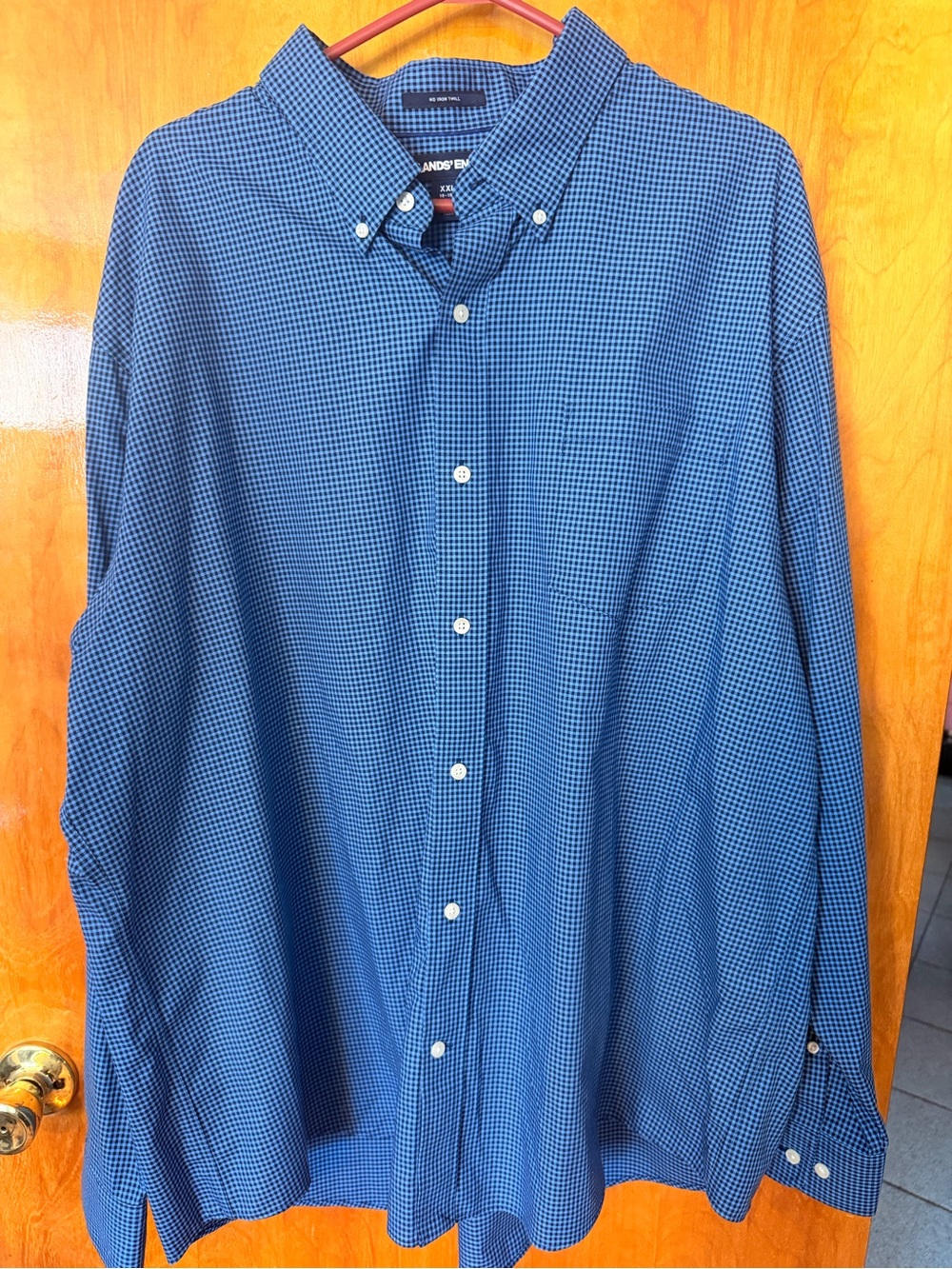 Lands' End Men's Blue Micro-Check Button-Down Shirt XXL